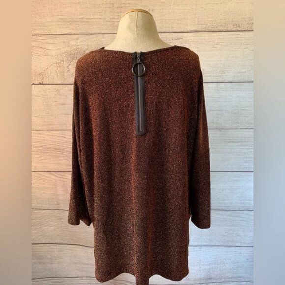 IC by Connie K Medium Rust Black Metallic Bateau Neck Tunic - Picture 6 of 12